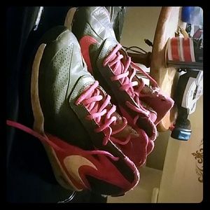 Pink,white,and gray nikes